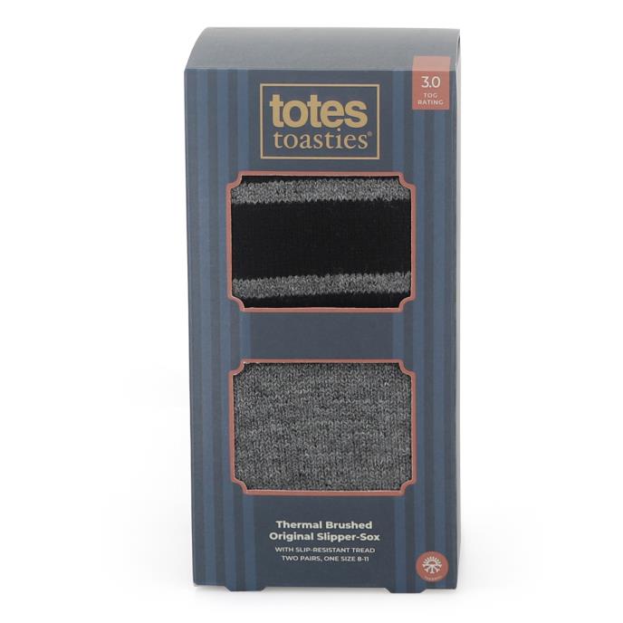 totes toasties® Mens Thermal Brushed Original Slipper Socks (Twin Pack) Grey / Black Stripe Extra Image 7